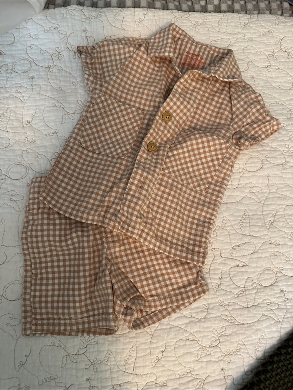 Carter's Tan and White Gingham Kids Matching Set